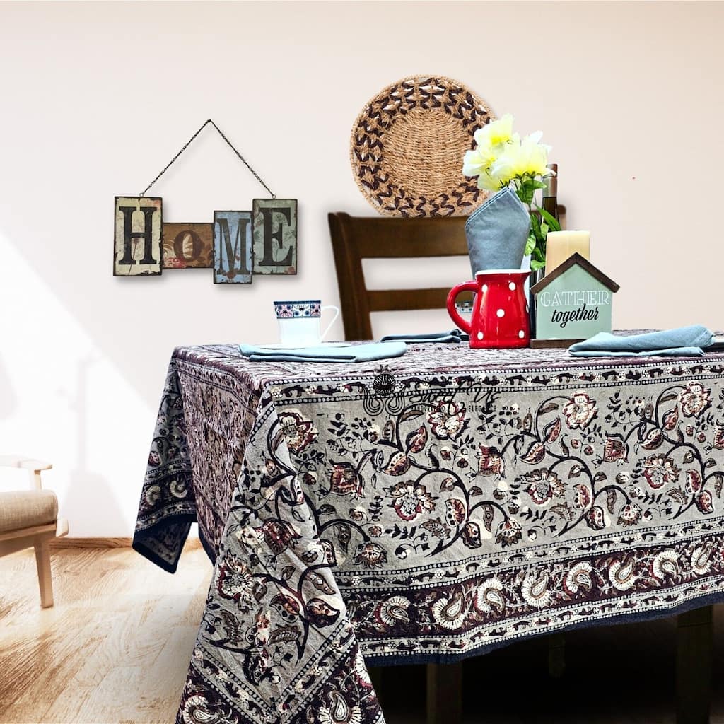 Earthen Vintage Floral Block Print Cotton Tablecloth Collection