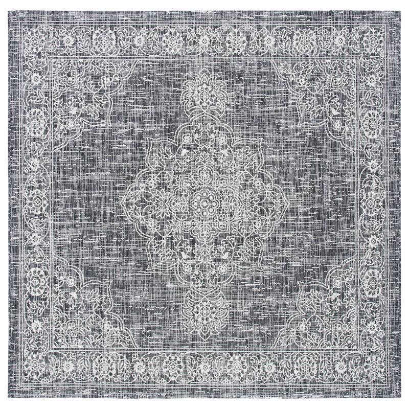 SAFAVIEH Courtyard Suseela Indoor/ Outdoor Waterproof Patio Backyard Rug - 6'7" Square - Grey/Black