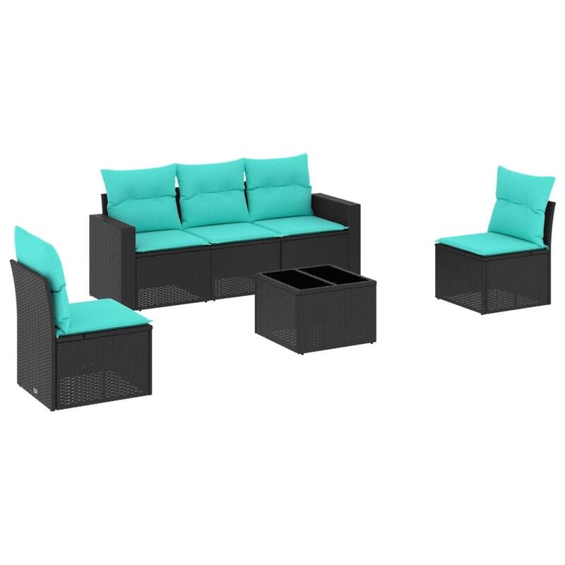 vidaXL Patio Sofa Set with Cushions Outdoor Conversation Furniture Poly Rattan - 25.8" x 24.4" x 27.2"