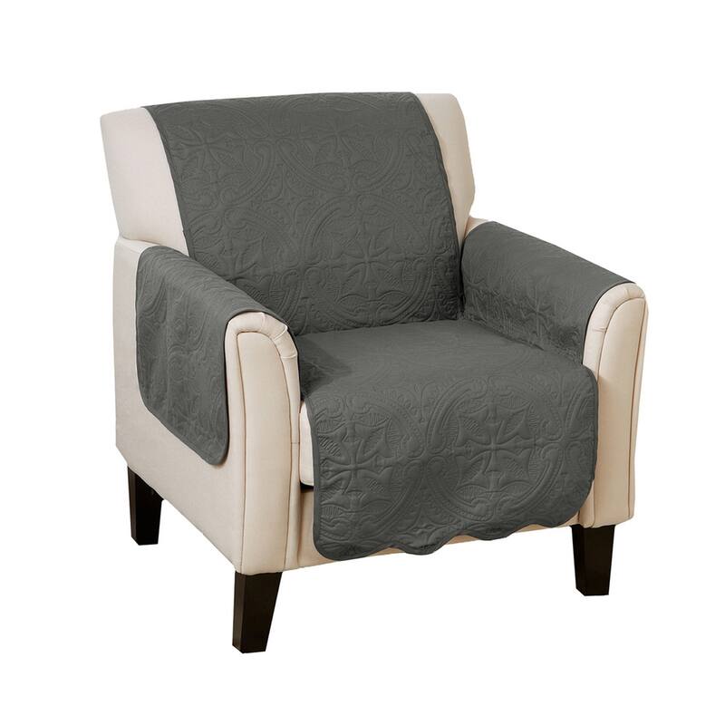 Reversible Chair Cover Quilted Pet Furniture Protector Slipcover - Sage Green / Light Gray