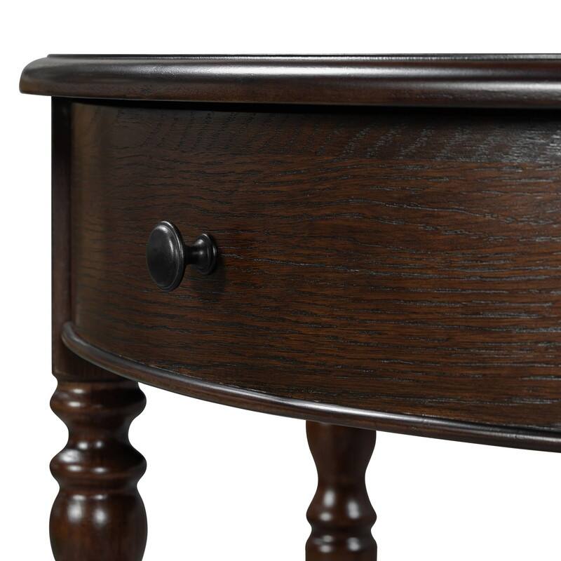 Farmhouse Half Moon Console Table with Drawer and Shelf for Entryway and Living Room Decor