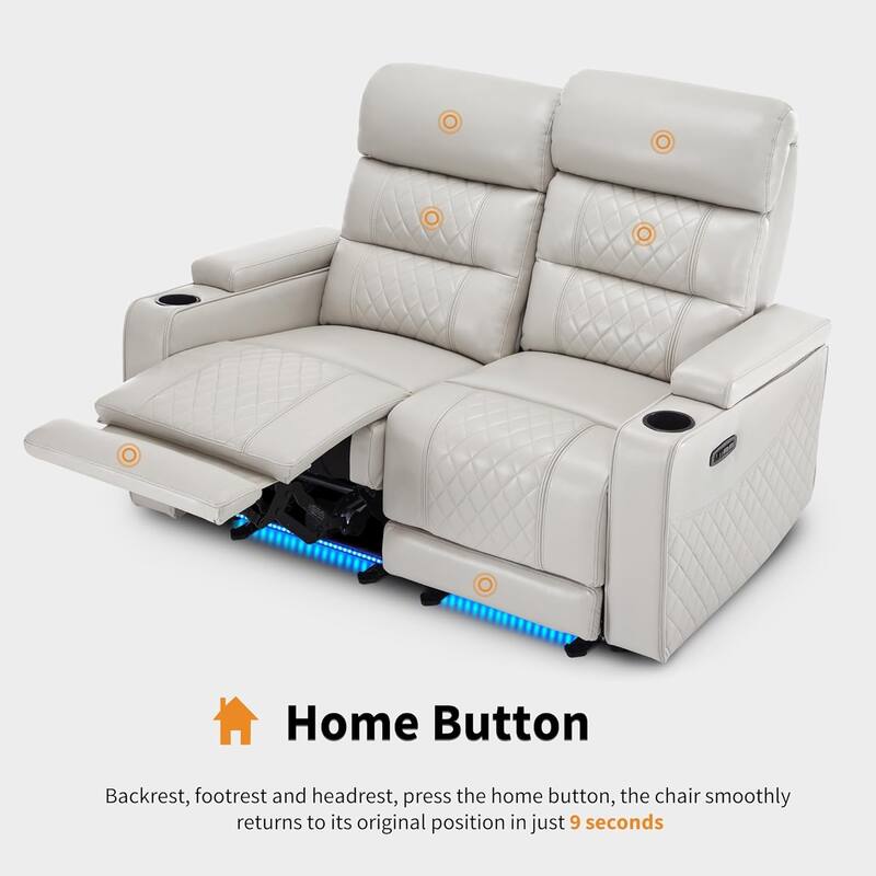 MCombo Power Reclining Loveseat Sofa with Adjustable Headrests, Home Theater Seating with Armrest Storage, Faux Leather HTS470