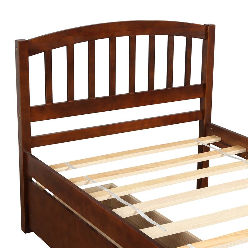 Twin Wood Platform Storage Bed with Drawers and Headboard, Walnut Finish