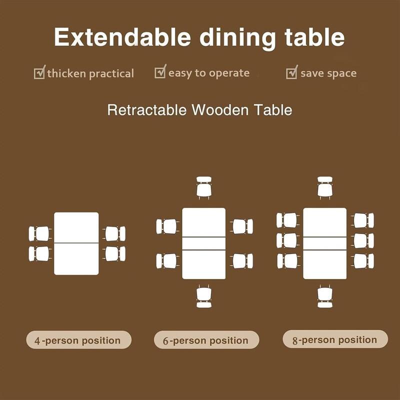 Wood Extendable Dining Table for 6-10 Person, Large Rectangle Expanding Dining Table with Black Double Pedestal Base