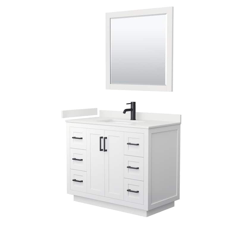 Miranda 42-inch Single Vanity, Quartz Top, 34-inch Mirror - White, Black Trim, White Quartz Top