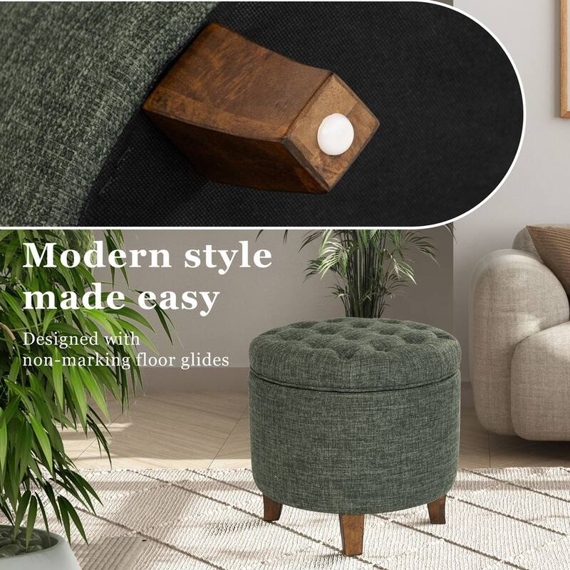 Carson Carrington Hare Button-tufted Round Storage Ottoman