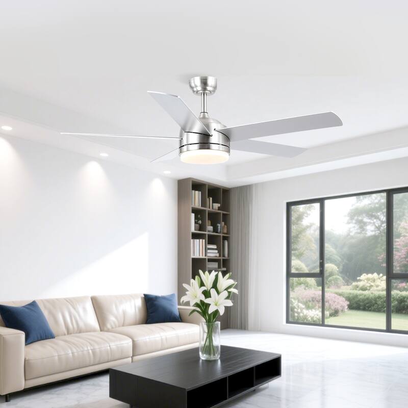 46 Inches Downrod Ceiling Fan with Light and Remote,Quiet DC Motor,Reversible Blades - 46 Inches