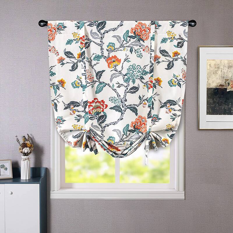 Porch & Den Navarre Botanical Pattern Printed Tie-up Shade - 39" width x 55" length - Multi