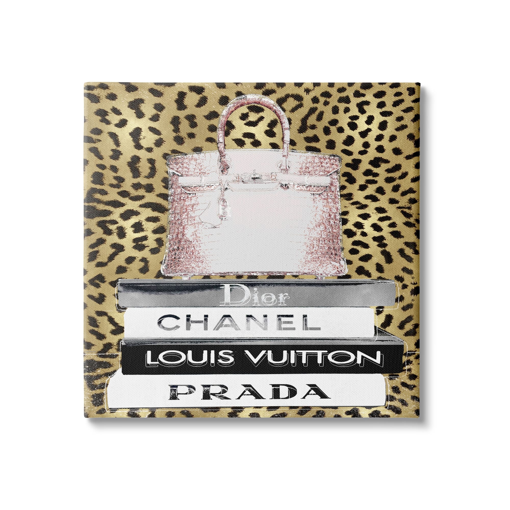 Stupell Glam Handbag Fashion Book Stack Cheetah Pattern Canvas Wall Art ...