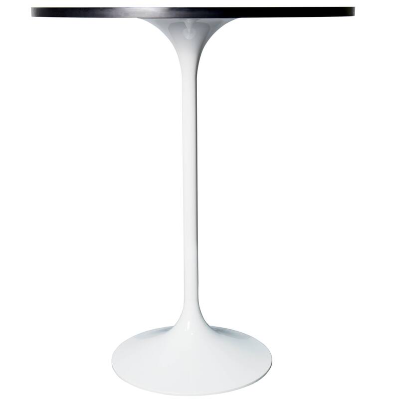 LeisureMod Verve 27" Bar Dining Table with Sintered Stone Round Top in White Steel, White Marbleized