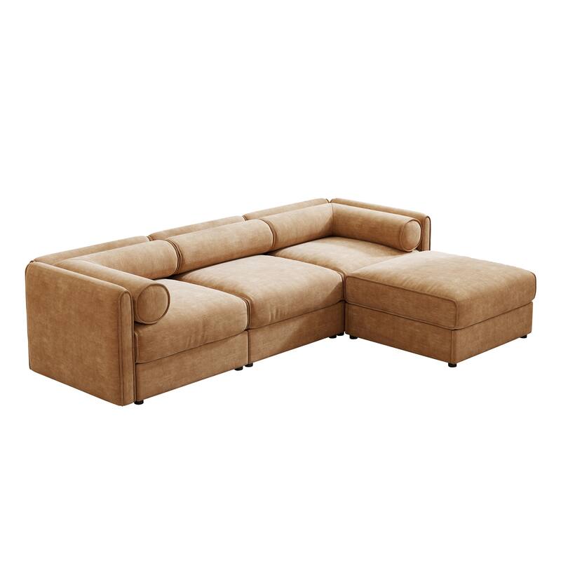 109" Chenille L-Shaped 3-Seater Sofa with Ottoman & Storage