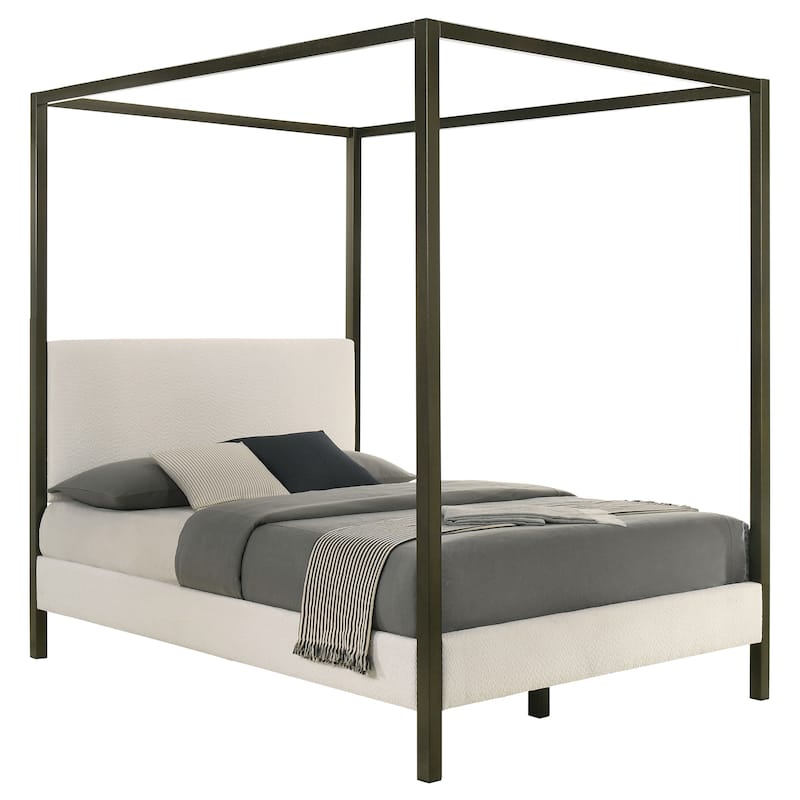Monroe Transitional Boucle Upholstered Canopy Bed Vanilla