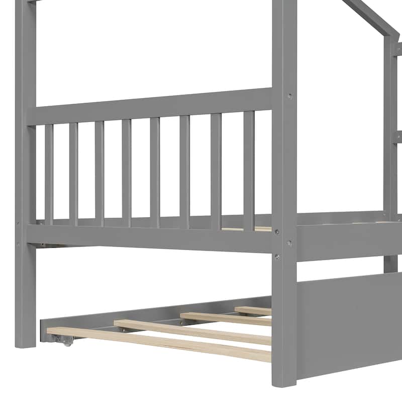 Twin Size Wooden House-Shaped Bed With Twin Size Trundle