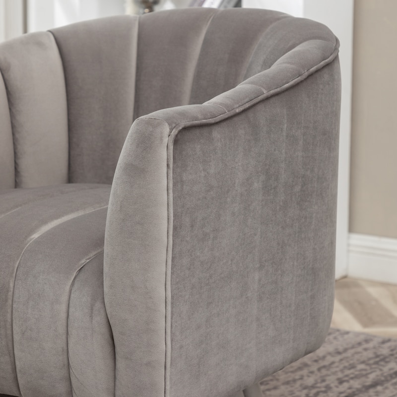 SEYNAR Modern Glam Velvet Upholstered Round Swivel Accent Arm Barrel Chair for Living Room
