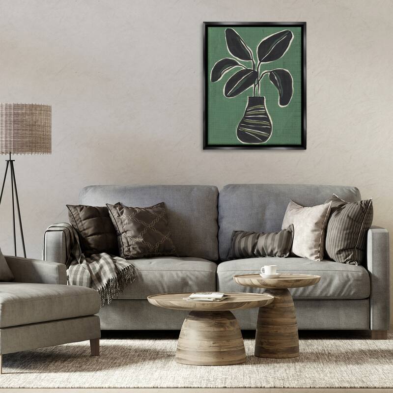 Stupell House Plant on Green Framed Floater Canvas Wall Art Design By June Erica Vess