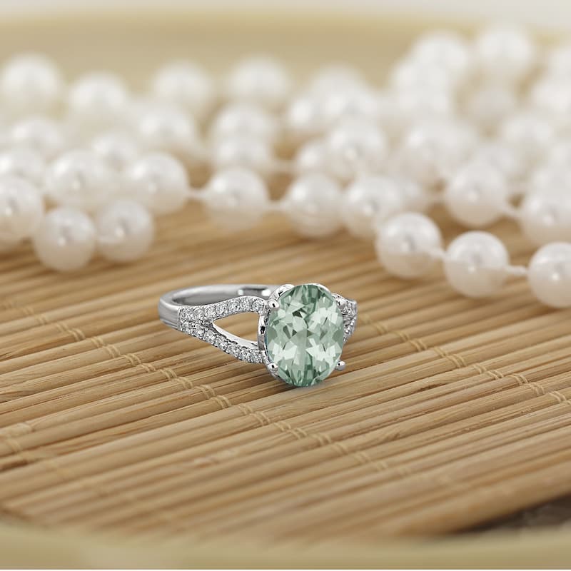 Auriya 2ct Fancy Oval Green Amethyst and Diamond Engagement Ring 1/3cttw 14k Gold
