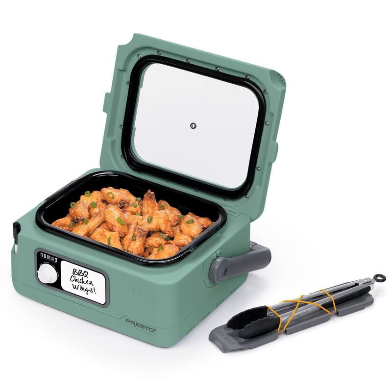 Presto 06019 8 Qt Nomad Portable Electric Slow Cooker, Locking Lid, Green/Gold