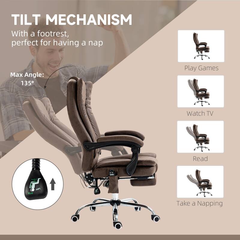 Vinsetto Microfiber Office Chair, High Back Computer Chair with 6 Point Massage, Coffee