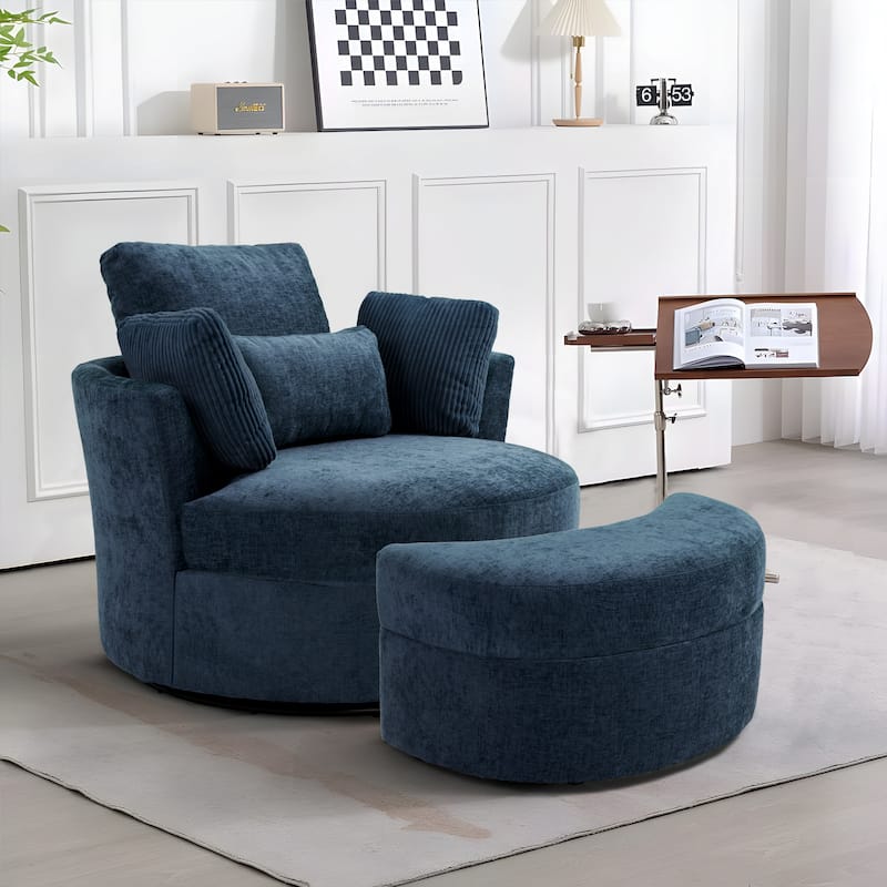 Chenille Swivel Accent Chair with Ottoman