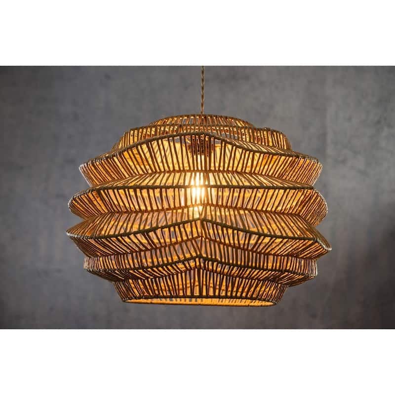 Modern Wicker Rattan Coastal Basket Pendant Light Handwoven - 19" Wide