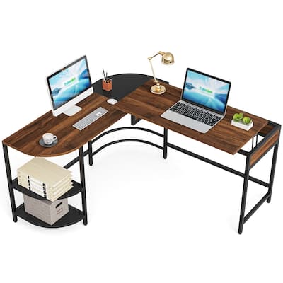 59" L Shaped Desk with Lift Top, Large Corner Computer Desk with Storage Shelves, Height Adjustable Workstation for Home Office