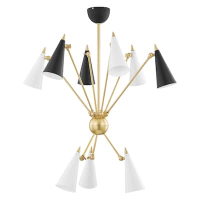Mitzi by Hudson Valley Moxie 9-Light Aged Brass Chandelier with Black and White Shade
