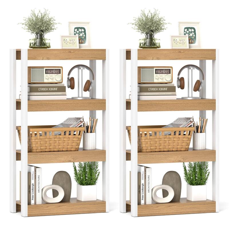 Costway 1/2 PCS 4 Tier Bookshelf Wooden Bookcase with Dual - See Details
