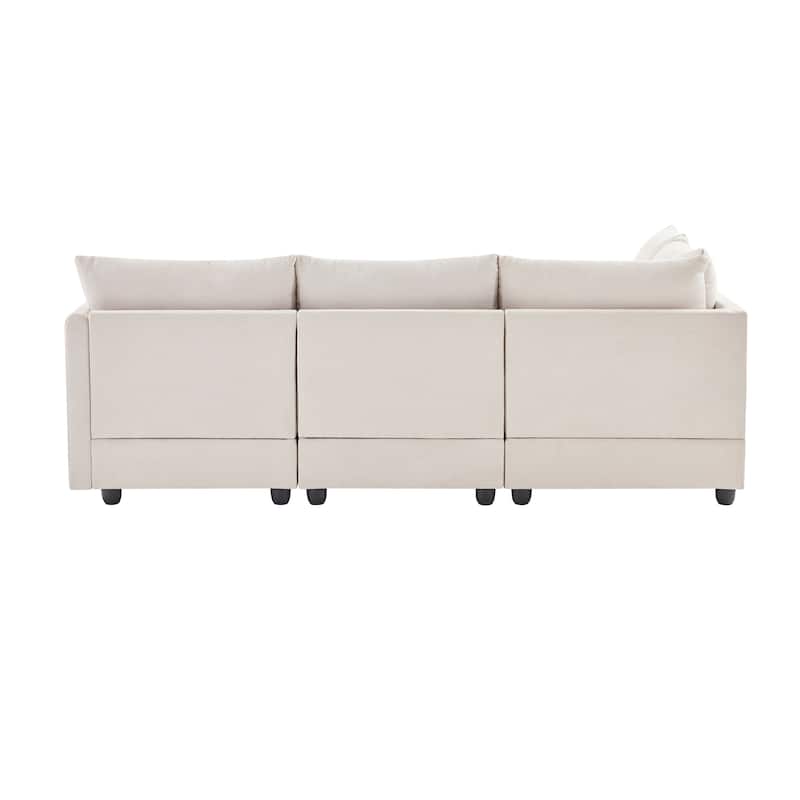 89" L-Shaped 5 Seater Sectional Sofa with Convertible Ottoman and 2 Pillows, Vertical Stripe Design