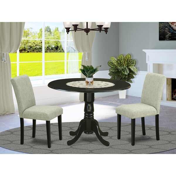 Round 42 Inch Table and Parson Chairs in Shitake Linen Fabric (Number of Chairs Option). Opens flyout.