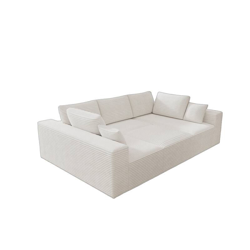 Roomfitters 98.4" Modular Sectional Sofa, 4-Piece Compressed Cloud Couch, No Assembly Required, Plush Corduroy, White