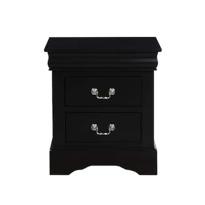 2 Drawers Wooden Nightstand in Black Finish