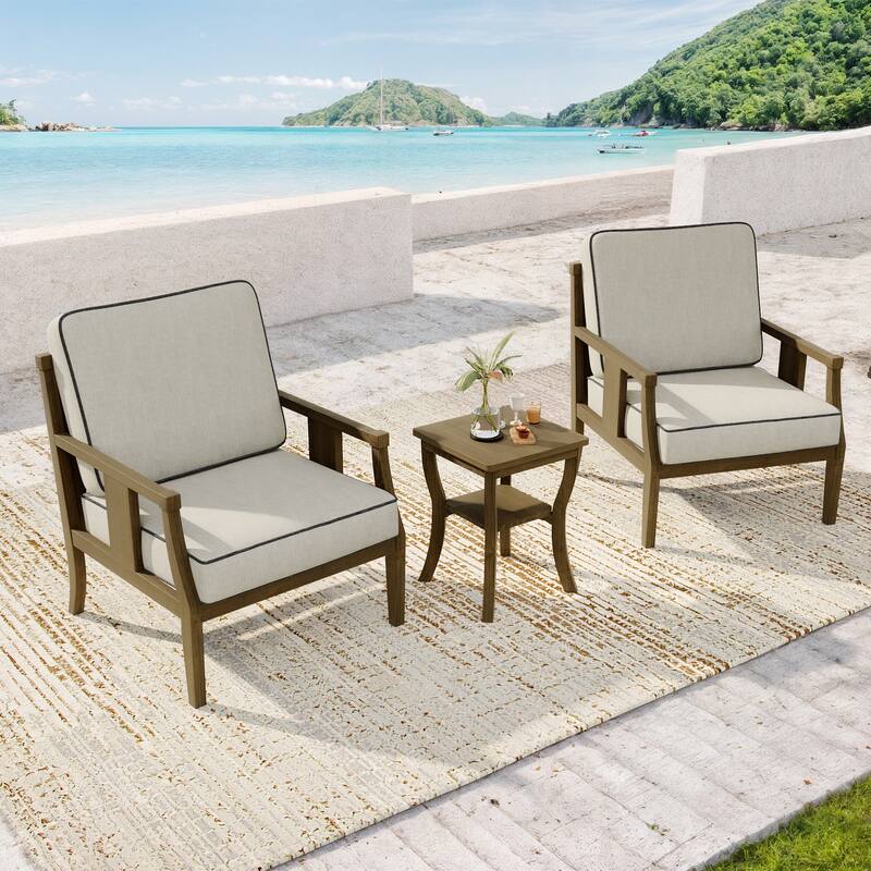 Wood Patio Bistro Set with Water-Resistant Cushions(Set of 3)