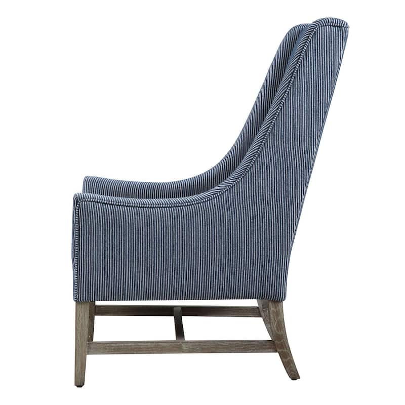 Uttermost Galiot 27" Wide Coastal Feel Wingback Arm Chair with Striped - Blue / White
