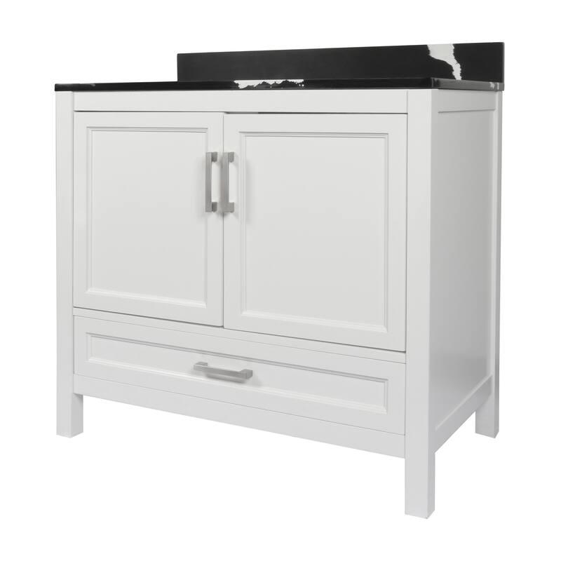 Nevado 37" Bathroom Vanity with Cultured Marble Vanity Top Sink in White with White Basin
