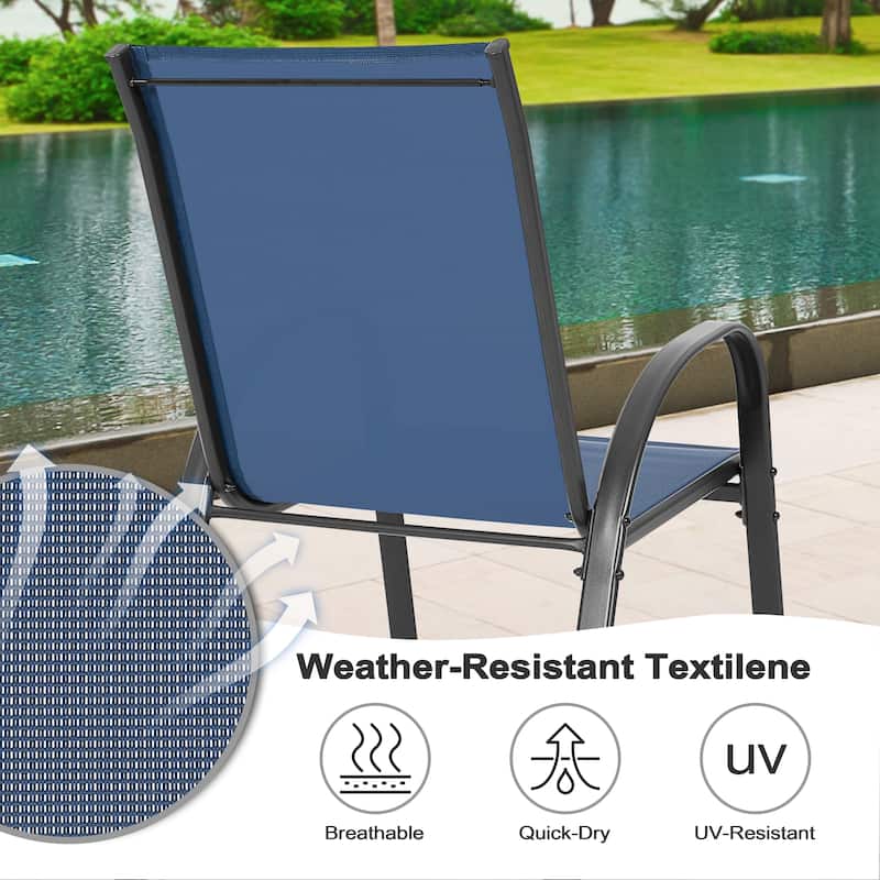 5-Piece Outdoor Dining Set, Textilene Stackable Chairs ang Square Table with Umbrella Hole