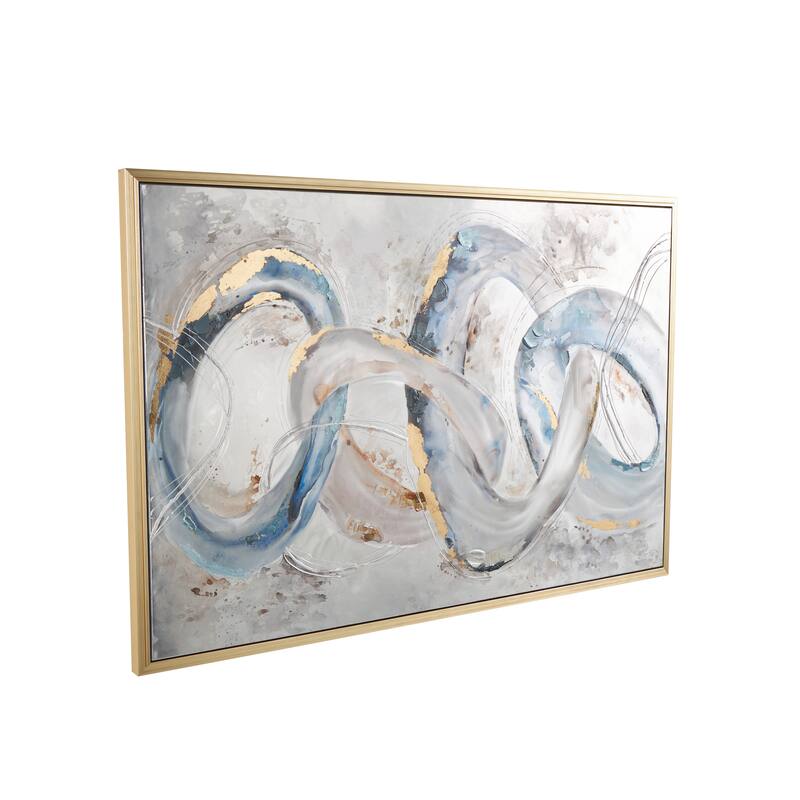 Gray Canvas Interlocked Rings Abstract Living Room Framed Wall Art with Gold and Blue Accents