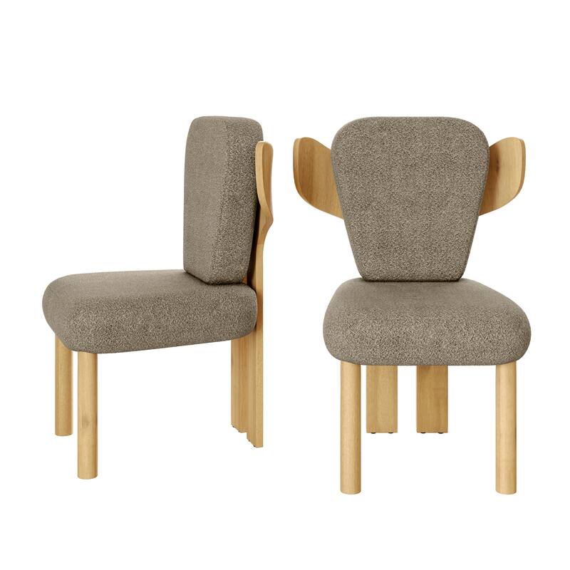 Corvus Delhi Teddy Fabric Upholstery Dining Chairs with Wood Legs (Set of 2) - Tan
