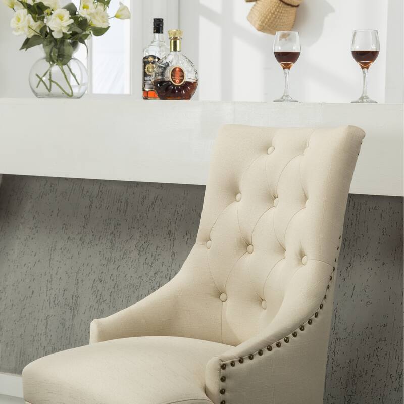 Button Tufted Solid Wood Wingback Hostess Chairs