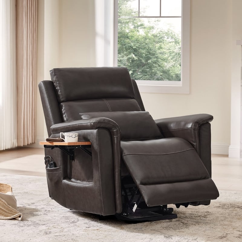 Spruce & Spring Power Lift Recliner Chair for Elderly with Foldable Tray Table and Massage - Brown