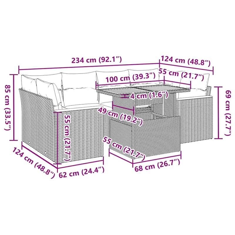vidaXL Garden Sofa Set Black PE rattan Large Modular Garden Sofa Set - 21.7 x 39.4 x 28.7