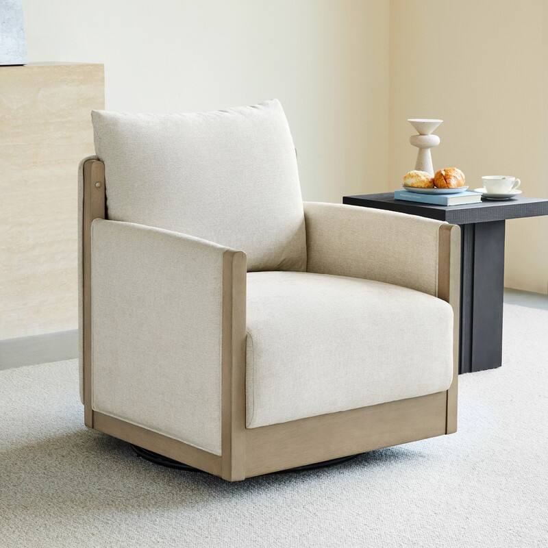Carina Upholstered Swivel Accent Barrel Chair with Wood Frame