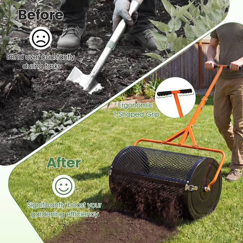 Gymax 24'' Compost Spreader w/ Height-Adjustable T-Shaped Handle for