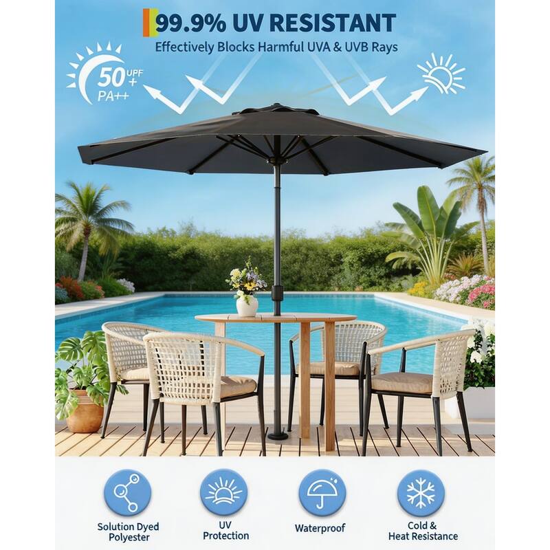 10ft Outdoor Patio Umbrella, with Crank Lift & Push Button Tilt, UV Protection Waterproof