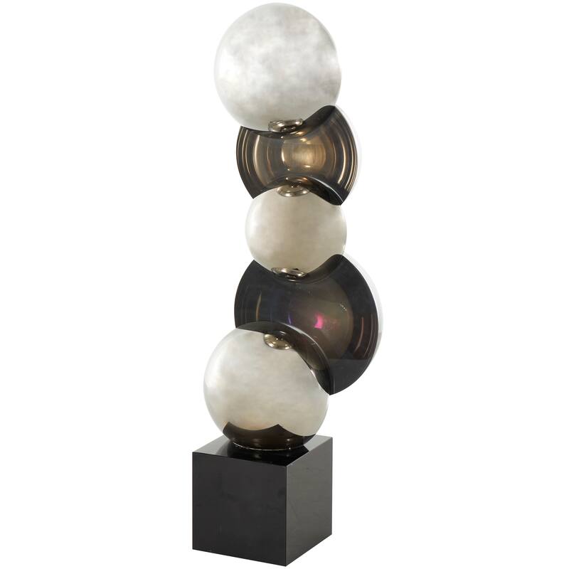 Black or Silver Glass Stacked Orb Abstract Sculpture with Black Base