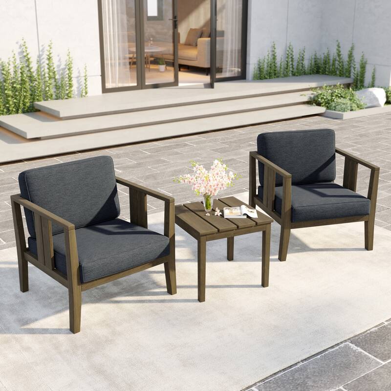 Uixe 3-piece Teak Solid Wood Outdoor Arm Chairs with Side Table Set