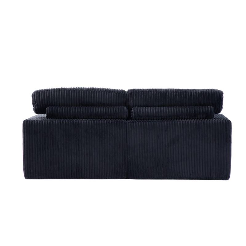 Double Chaise Lounge Chair, Corduroy, Black, No Assembly Required