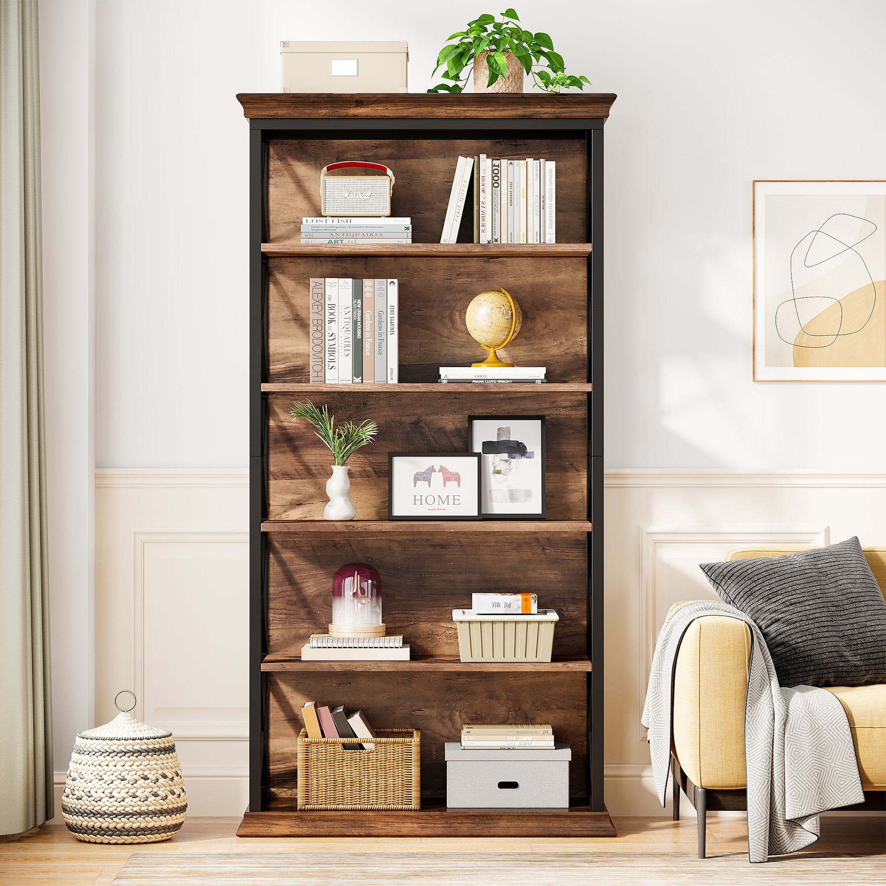 71 Inches Industrial Bookshelf, 6-Tier Bookcase Bookshelves
