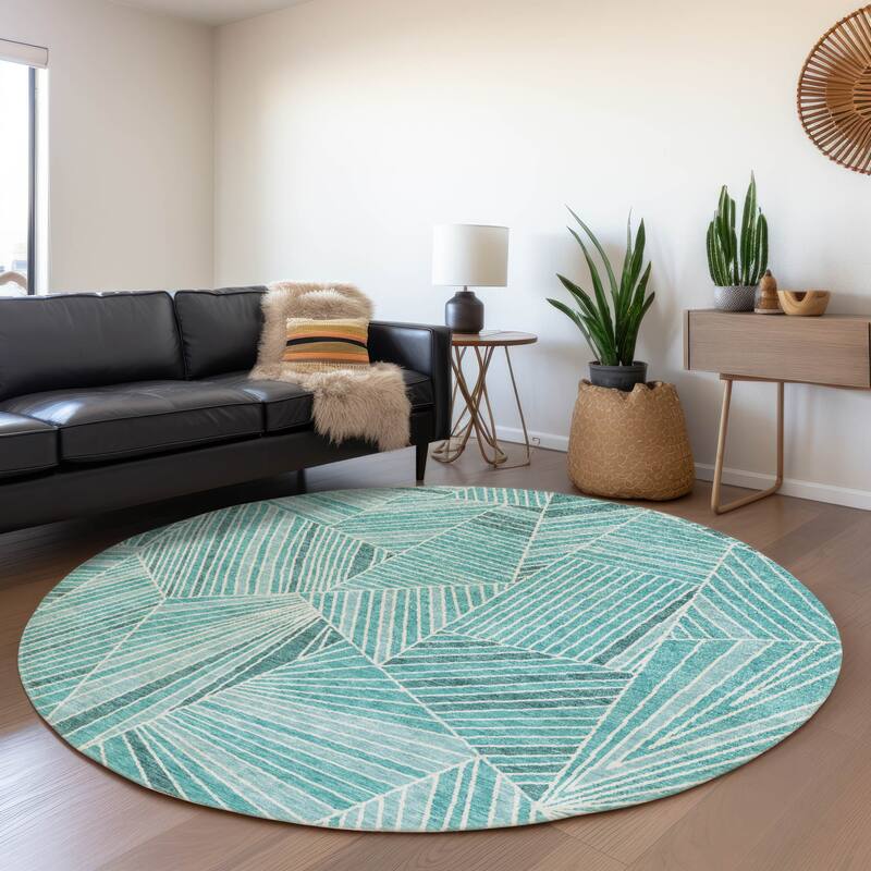Premium Washable Super Soft Modern Mosaic Mayfield Rug - Teal - 8' x 8'