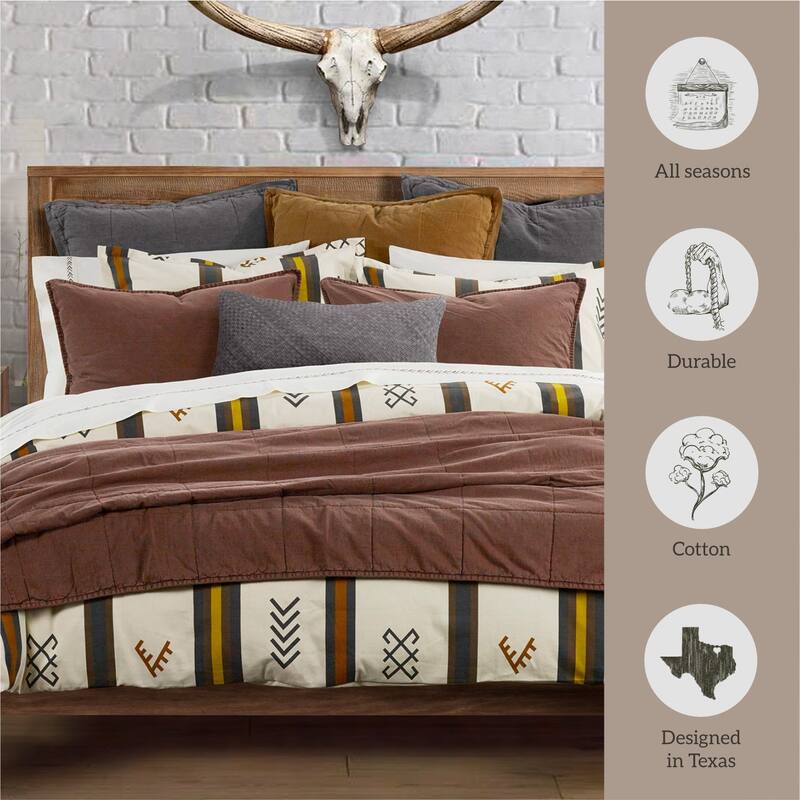 HiEnd Accents Toluca Canvas Western Bedding Geometric Stripes 3 Piece Comforter Set
