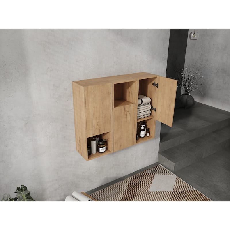 Wall Mounted Bathroom Side Cabinet with Reversible Door, Floating Storage Cabinet with Open Shelves